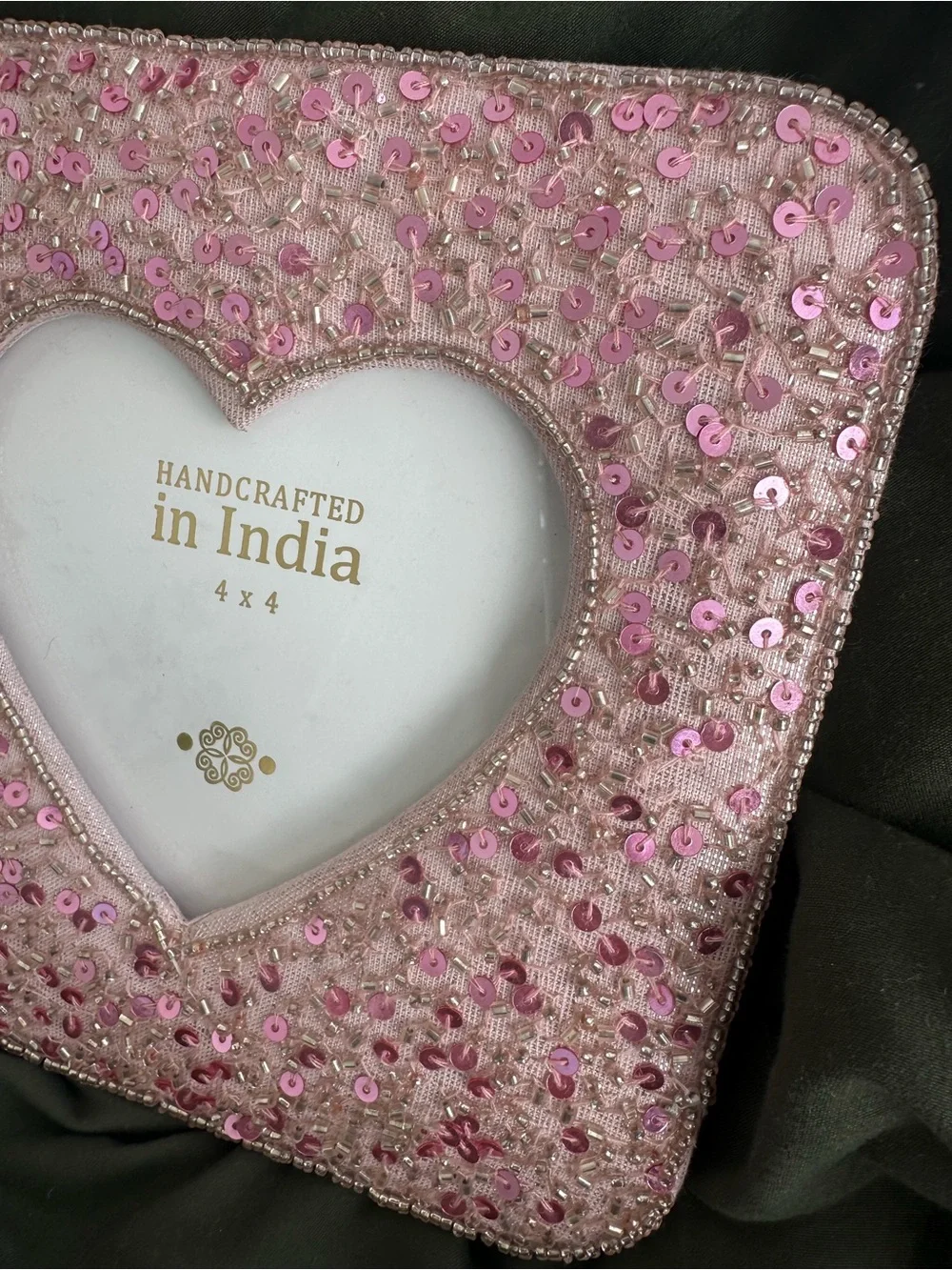 4x4 Pink Sequin Heart Photo Frame (with stand)